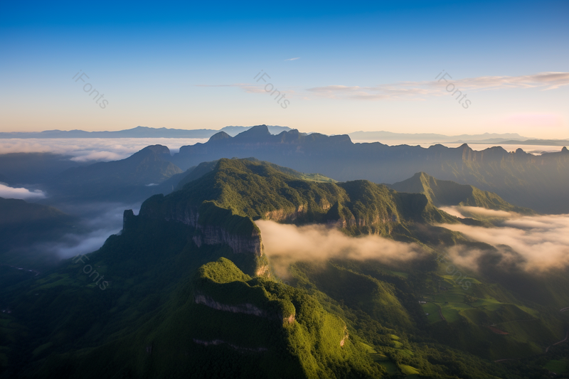 蓝天朝霞金佛山连绵的山峦拍摄,高清,摄影图,摄影图片,图片大全,摄影图免费下载